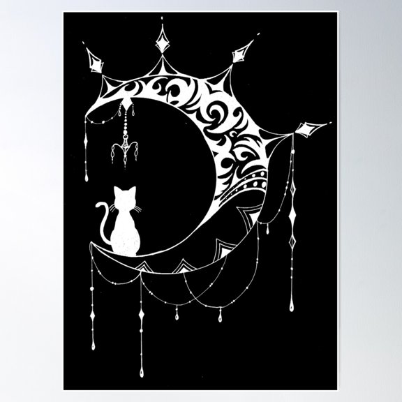 Moon And Cat, Dream Filter, Waning Moon Poster Wall Art, Modern Wall Decor For Living Room Bedroom, 8x12 UNFRAMED