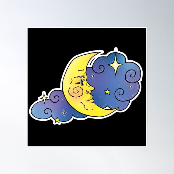 Moon And Clouds Poster Wall Art, Modern Wall Decor, 12x18 UNFRAMED