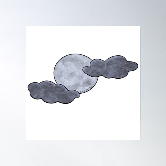 Moon And Clouds Poster Wall Art, Modern Wall Decor, 30x30 UNFRAMED