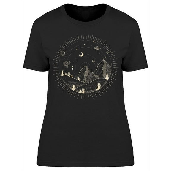 Moon And Mountains Graphic T-Shirt Women -Image by Shutterstock, Female XX-Large