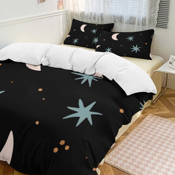 Moon And Star Night Pattern Duvet Cover Set Bedding Set Polyester Quilt Cover for Bedroom Decoration