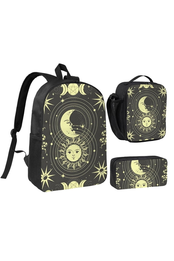 Moon And Star Pattern Backpack Set 3pc ，Backpack with Lunch Bag and Bag 17 Inch