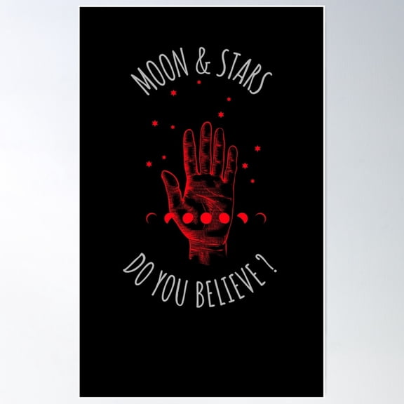Moon And Star Red Hand Does It Know What The Left Is Doing Poster Wall Art, Modern Wall Decor For Living Room Bedroom, 8x12 UNFRAMED