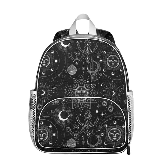 Moon And Star Student Backpack – Gothic Steampunk Celestial Dark Night Sky Cosmic Solar Eclipse Astral Elements Print