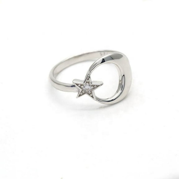 Moon And Star Women's Ring Valentine's Day Gift 1.5 Ct Diamond 14K White Gold Over