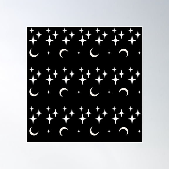 Moon And Stars Black And White Pattern Celestial Poster Wall Art, Modern Wall Decor, 24x24 UNFRAMED