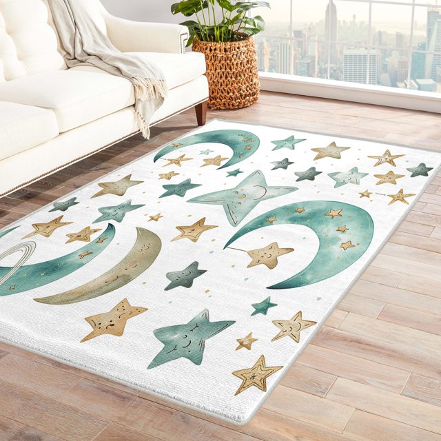 Moon And Stars Cartoon Celestial Area Rugs For Bedroom Living Room