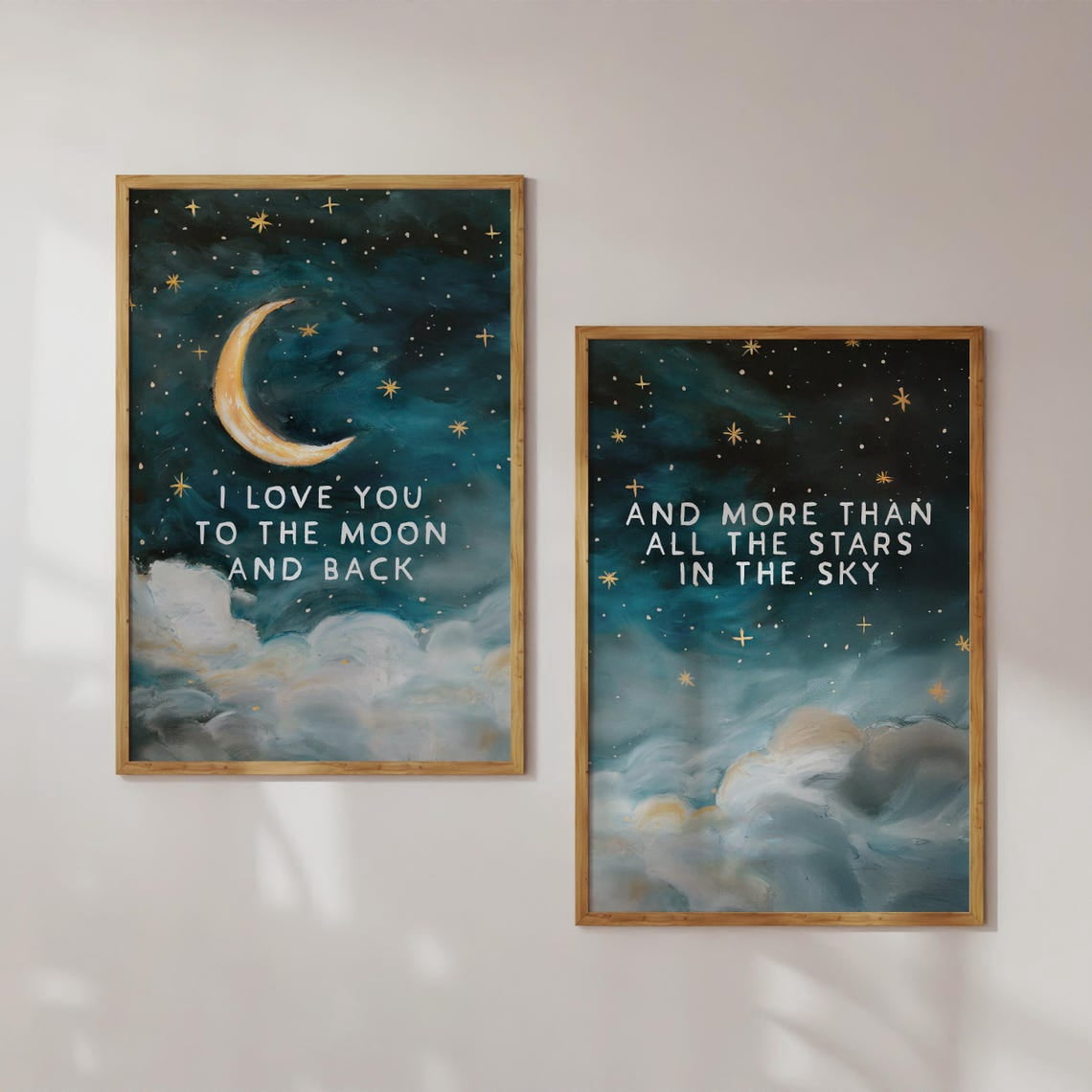 Moon And Stars Nursery Wall Art Prints, Back, Nursery, Home And Gallery