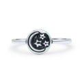 thumbnail image 1 of Moon And Stars Oxidized Circle Fashion Goddess Ring Band 925 Sterling Silver Size 7, 1 of 5