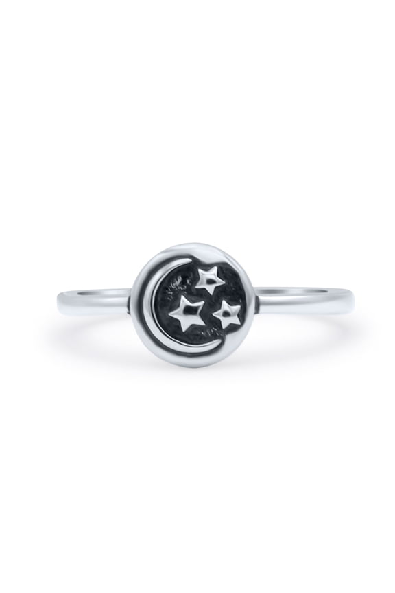 Moon And Stars Oxidized Circle Fashion Goddess Ring Band 925 Sterling Silver Size 9