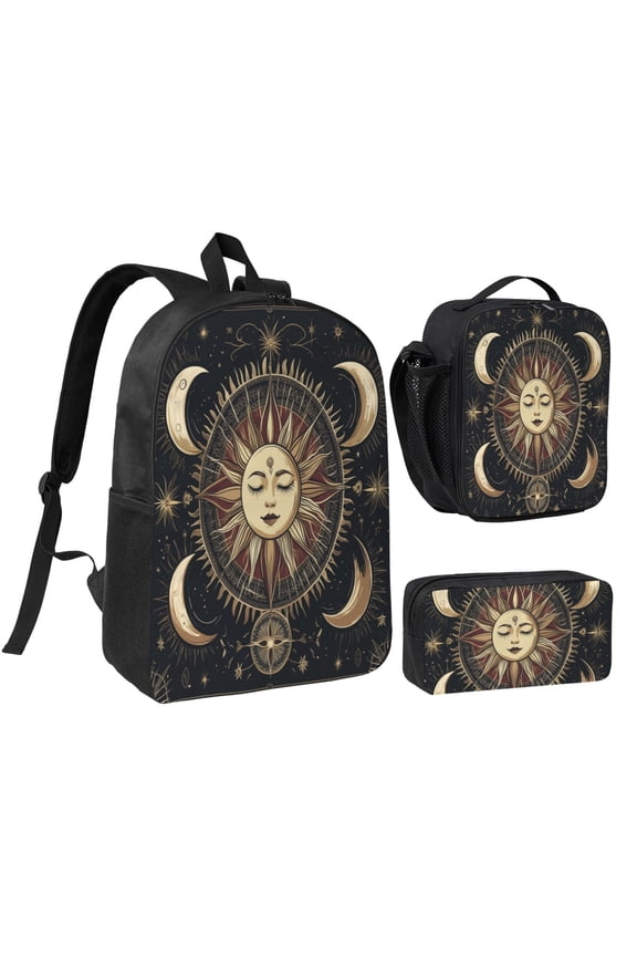 Moon And Sun Backpack 17 Inch Set with Lunch Bag and CaseDurableTravel Bag Combo for Work Commuting Daily Use
