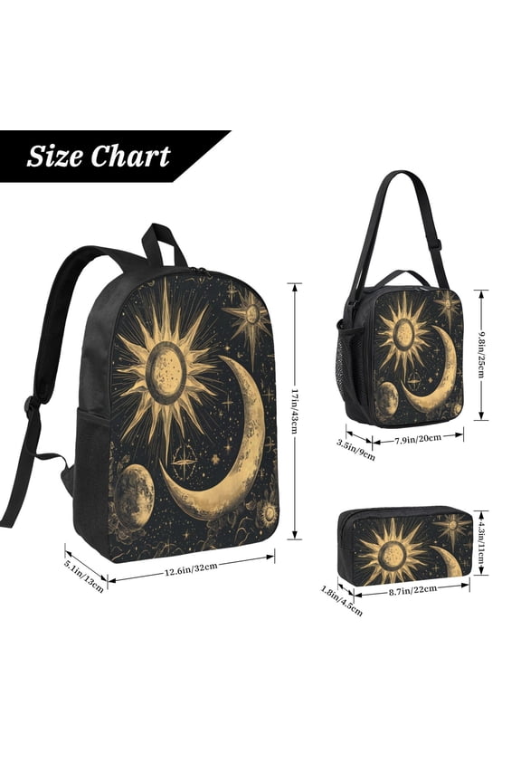 Moon And Sun Backpack 17 Inch Set with Lunch Bag and CaseDurableTravel Bag Combo for Work Commuting Daily Use