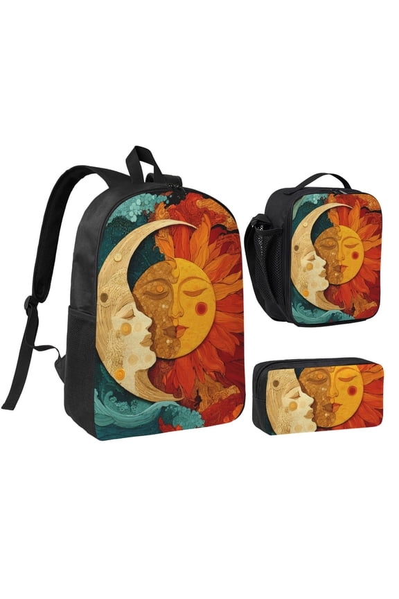 Moon And Sun Backpack 17 Inch Set with Lunch Bag and CaseDurableTravel Bag Combo for Work Commuting Daily Use