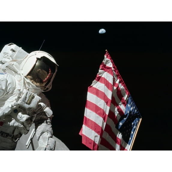 Moon Apollo 17 Astronaut Earth Flag Photo Extra Large Art Print Wall Mural Poster Premium XL