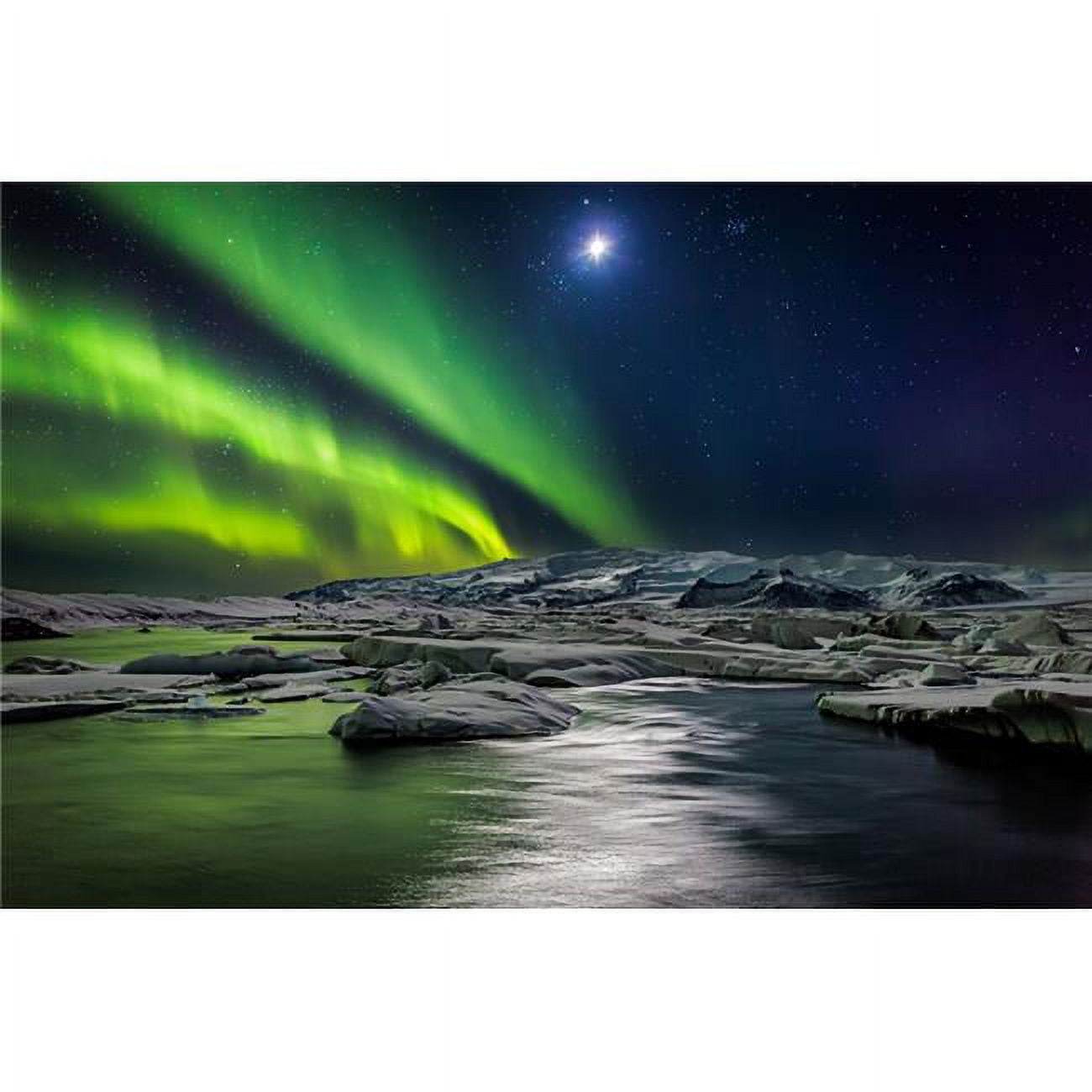 Moon & Aurora Borealis Northern Lights with The Moon Illuminating The Skies & Icebergs At The 