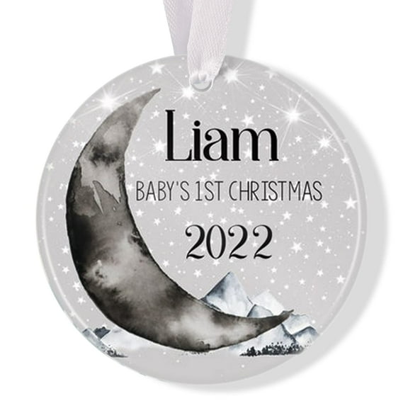 Moon Baby's 1st Christmas Ornament, Personalized, Boy's Gift, Holiday Decor