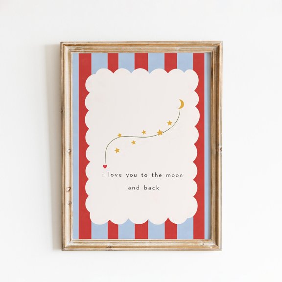 Moon Back Nursery Love Quote Wall Decor Unframed Paper Print
