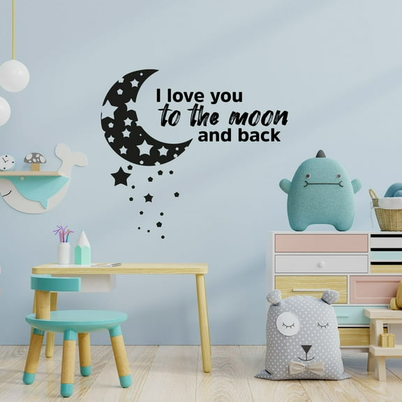 To The Moon and Back Stars Life Love Quotes Quote Wall Sticker Art Decals for Girls Boys Room Bedroom Nursery Kindergarten House Fun Home Decor Stickers Wall Art Vinyl Decoration Size (8x10 inch)
