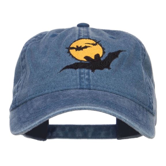 Moon Bats Halloween Embroidered Washed Cap - Navy OSFM
