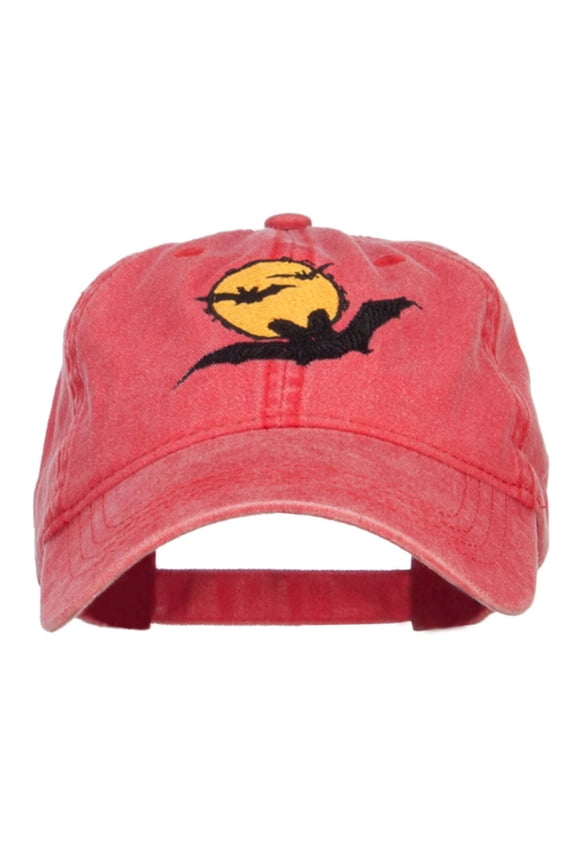 Moon Bats Halloween Embroidered Washed Cap - Red OSFM