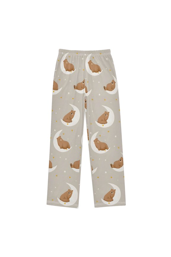 Moon Bear Pattern Pajama Pants Soft Lightweight Lounge Pants Bottoms Sleep Pants Warm Comfy