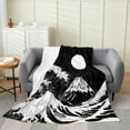 thumbnail image 1 of Moon Blanket Baby 30x40,Ocean Waves Throw Blanket Mountain Fuji Fleece Blanket Japanese Style Flannel Blanket Marine Coastal Nautical Theme Bed Blanket White Black Sofa Bed Couch Decor, 1 of 5