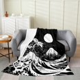 thumbnail image 1 of Moon Blanket Twin 60x80,Ocean Waves Throw Blanket Mountain Fuji Fleece Blanket Japanese Style Flannel Blanket Marine Coastal Nautical Theme Bed Blanket White Black Sofa Bed Couch Decor, 1 of 6