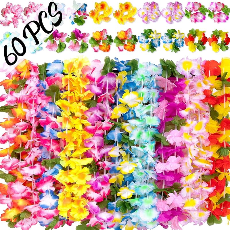 Lot De 60 Colliers De Fleurs Hawaïens En Soie - Pour Fêtes Luau, Mariages Plage, Décoration