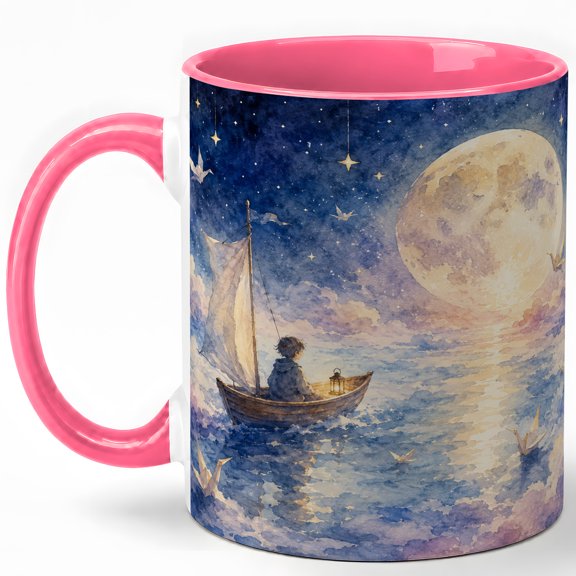 Moon Boat Dream 11oz Ceramic Mug, Cloud Sea Fantasy Art