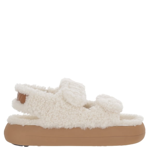 Moon Boot Shearling Sandals With Dual Adjustable Straps Neutrals (Women's)