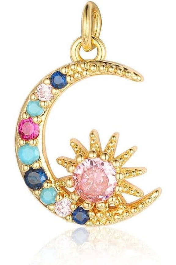 Moon Brass Cubic Colorful Zirconia Charms Brass Micro Pave Moon Charms Real 18K Gold Plated Crescent Moon Charms 21x16x3.6mm for Earring Bracelet Pendants DIY Craft Making