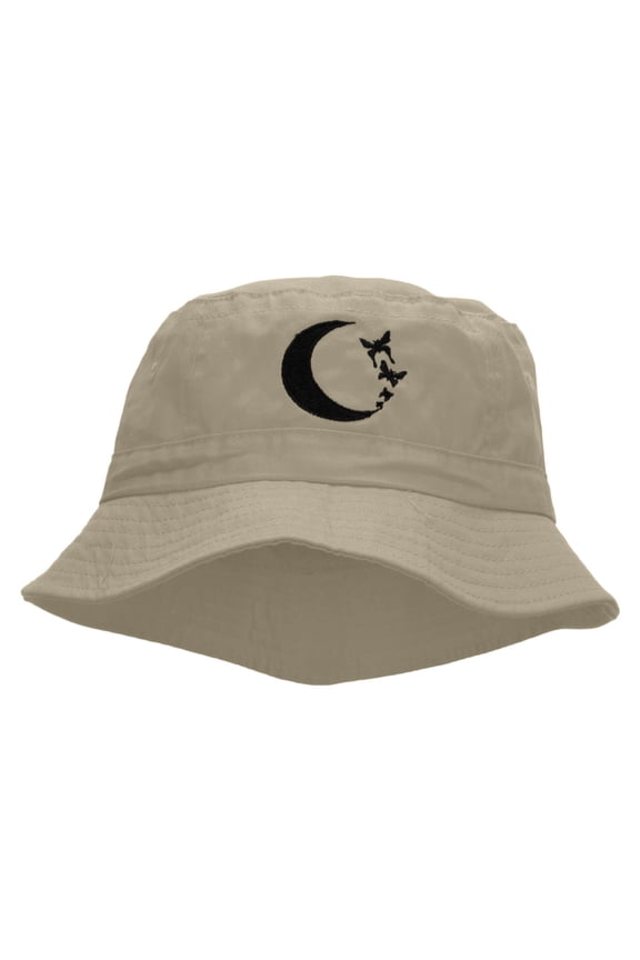 Moon Butterfly Embroidered Bucket Hat - Natural OSFM