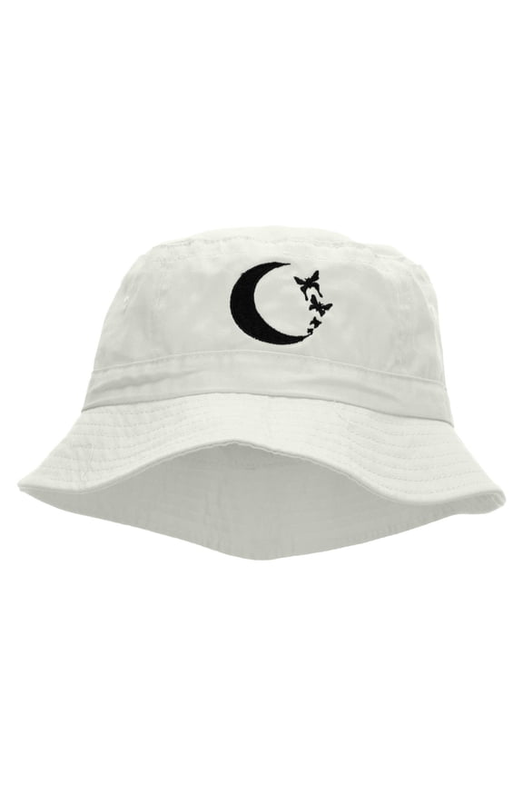 Moon Butterfly Embroidered Bucket Hat - White OSFM