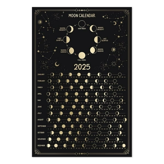 Moon Calendar Lunar 2025 PosterInches  Lunar Phases, Moon Light, Zodiac, Celestial Calendar, Moon Tracker, Lunar Cycle Print