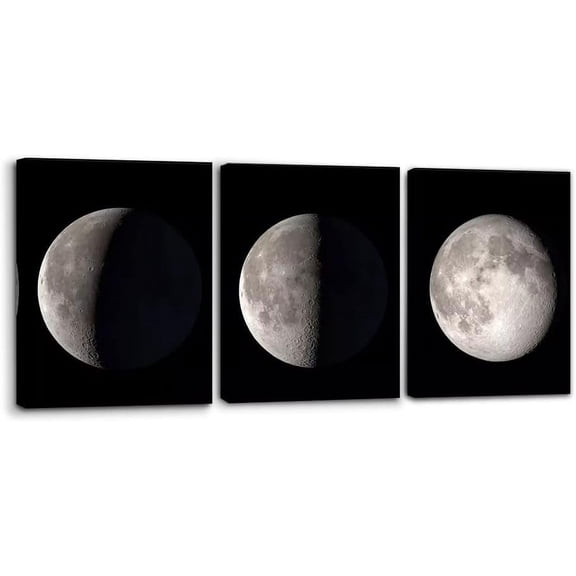 Moon Canvas Prints Wall Art Space Pictures Paintings Modern Gallery Wrapped Black and White Abstract Sky Giclee Artwork for Living Room Bedroom Home Office Decor Ready to Hang - 12" x 16" x 3