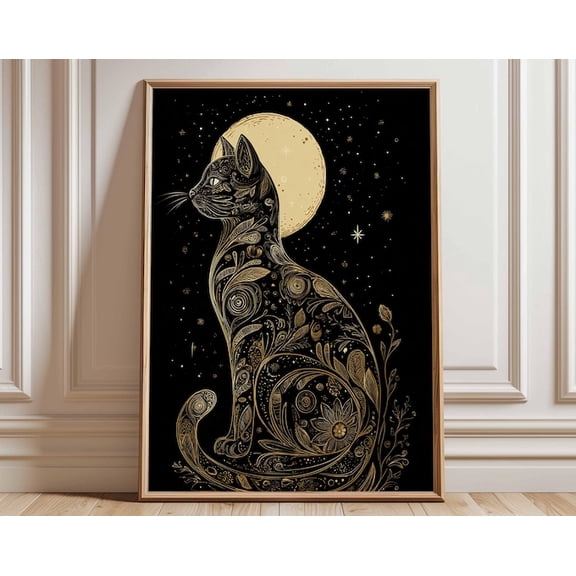 Moon Cat Celestial Wall Art Print
