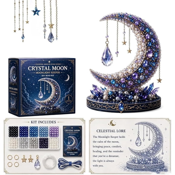 Moon Cat Guardian DIY Bead Kit, Funny 3D Beaded Celestial Moon Stars Craft Kit, Creative Manual Jewelry Art Craft, Gifts for Adults、Beginners、Stargazing Enthusiasts& DIY Craft Lovers (E)