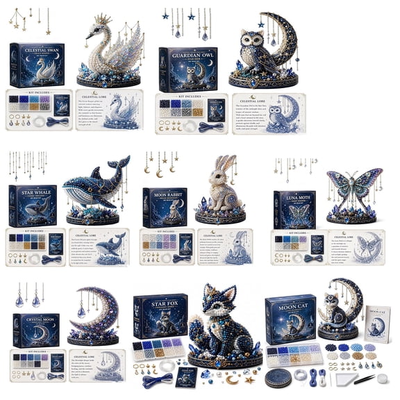 Moon Cat Luna Guardian 3D Beaded DIY Craft Kit, Celestial Starry Sky Bead Art Set, Stress-Relief Desktop Decor, Creative Handmade Gift for Adults Beginners Stargazing Lovers