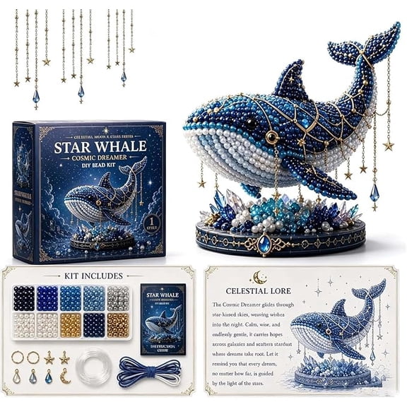 Moon Cat Luna Guardian DIY Bead Kit,Celestial Moon & Stars Series 3D Beaded Cat Kit,Handmade Celestial Beaded Cat Craft Kits,Tiny 3D Beaded Moons Cat Kit for Beginner, Home Decor,Star Whale