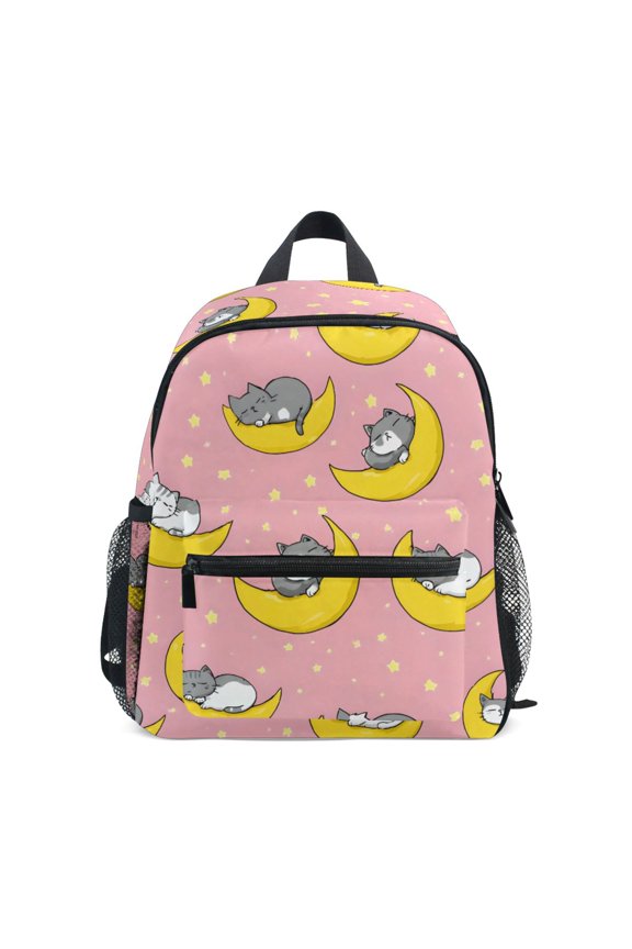 Moon Cat Pattern Mini Backpack Cute Small Backpack with Chest Strap and Whistle Ages 3-8
