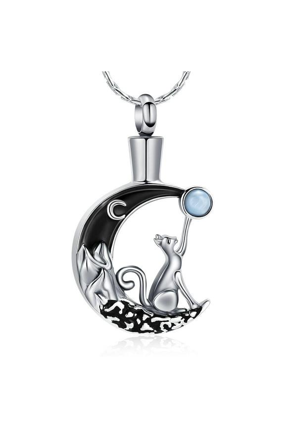 Moon Cat Pet Memorial Cremation Jewelry for Ashes Urn Necklace Lockets for Cat Ashes Holder Keepsake Pendent for Ashes and Chain