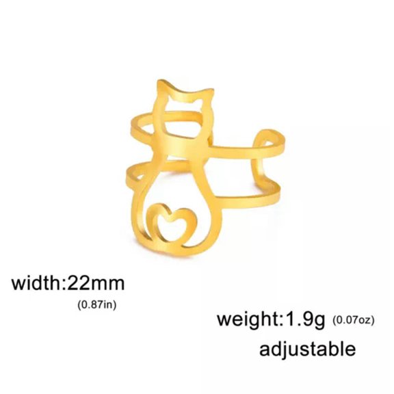 Moon Cat Rings for Women Stainless Steel Adjustable Open Ring Animal Pet Jewelry
