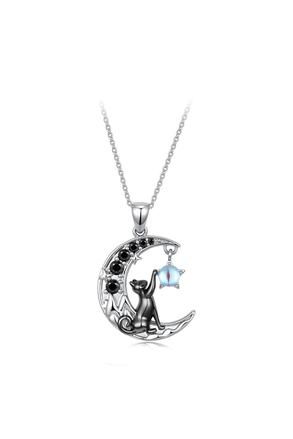Moon Cat Silver Plated Necklace