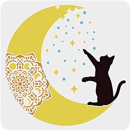 Moon Cat Stencil Plastic Star Painting Stencils Cat Pattern Drawing Painting Template Mandala Flower Moon Stencils Cutout Reusable Stencil for Wood Signs Home Decoration