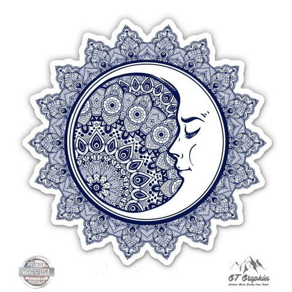 Moon Celestial Beautiful Mandala - 12" Vinyl Sticker Waterproof Decal
