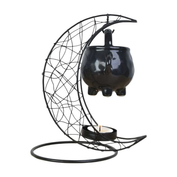 Moon Ceramic Essential Oil Burner, Tea Light Wax Warmer & Tealight Holder,Perfect for Aromatherapy, Home Decor, Housewarming Gifts for Cozy Home Metal Design for Tea Light Candles