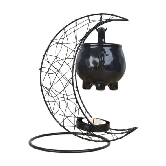 Moon Ceramic Essential Oil Burner, Tea Light Wax Warmer & Tealight Holder,Perfect for Aromatherapy, Home Decor, Housewarming Gifts for Cozy Home Metal Design for Tea Light Candles