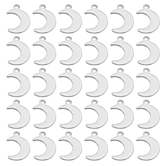 Moon Charm, 50Pcs Moon Pendants Bulk Mini Moon Charm Pendants Hollow for Jewelry Making, Silvery