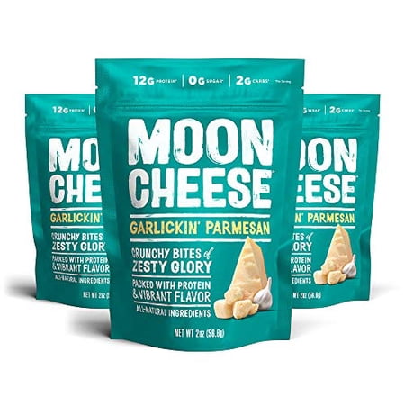 Moon Cheese Garlickin' Parmesan Cheese Bites, 2 Ounce, 3-Pack, Crunchy, Protein Rich Cheese Snack, 100% Real Cheese