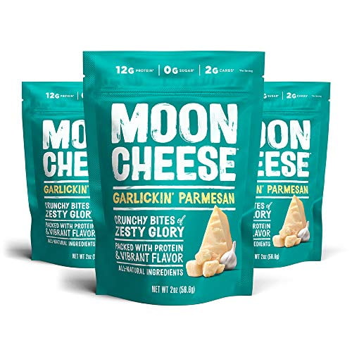 Moon Cheese Garlickin' Parmesan Cheese Bites, 2 Ounce, 3-Pack, Crunchy, Protein Rich Cheese Snack, 100% Real Cheese